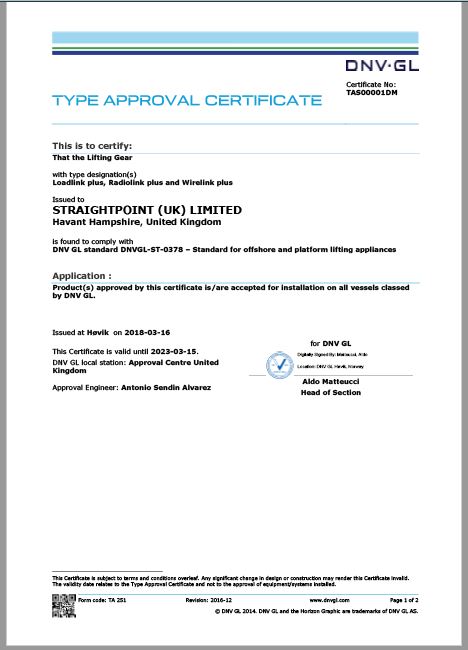 DNV GL certificate